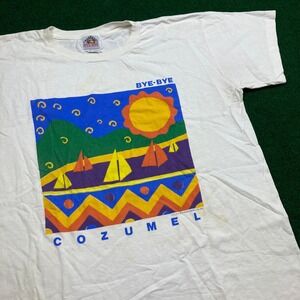 Vintage Cozumel Mexico Shirt Mens XL White 1992 Sail Boat Spell Out Graphic 90s
